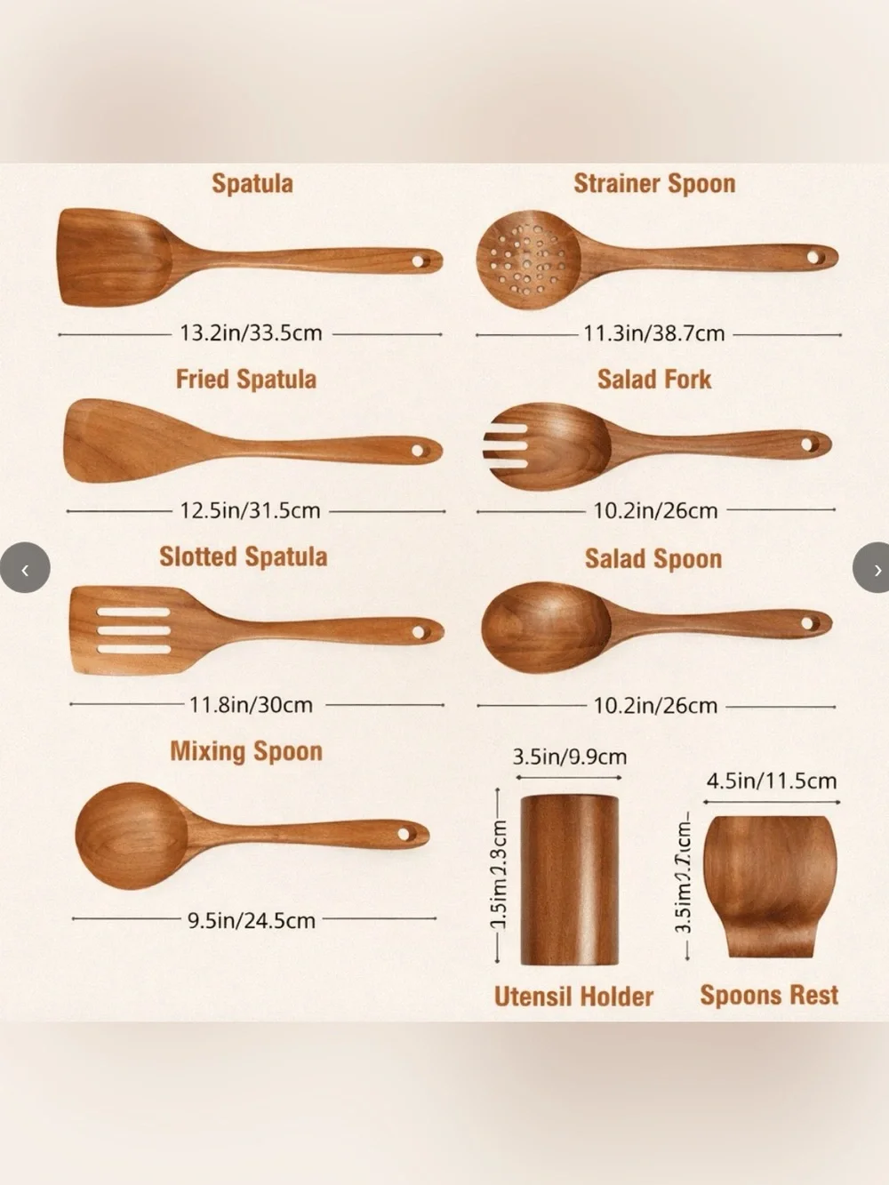 Wooden Cooking Utensil Set in Natural Brown - 6-Piece